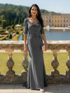 Half Sleeves V Neck Mother of the Bride Dresses with Lace Appliques