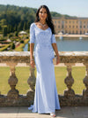 Half Sleeves V Neck Mother of the Bride Dresses with Lace Appliques