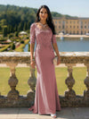 Half Sleeves V Neck Mother of the Bride Dresses with Lace Appliques