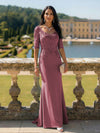 Half Sleeves V Neck Mother of the Bride Dresses with Lace Appliques