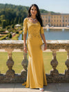 Half Sleeves V Neck Mother of the Bride Dresses with Lace Appliques