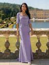 Half Sleeves V Neck Mother of the Bride Dresses with Lace Appliques