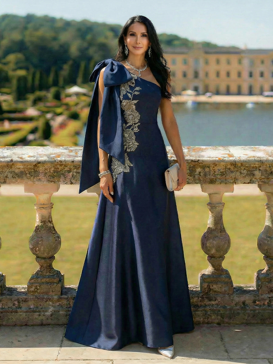 One Shoulder Lace Appliques Mother of the Bride Dresses with Bow