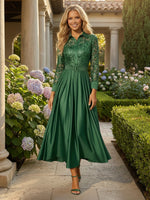 V Neck Satin Mother of the Bride Dresses with Lace Appliques