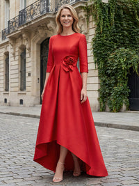 Round Neck Satin Mother of the Bride Dresses with 3D Flowers