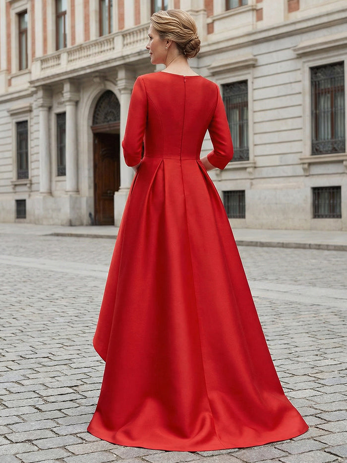 Round Neck Satin Mother of the Bride Dresses with 3D Flowers