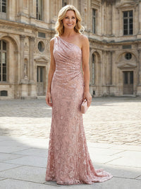 One Shoulder Glitter Tulle Mother of the Bride Dresses with Lace Appliques