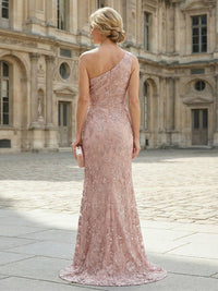 One Shoulder Glitter Tulle Mother of the Bride Dresses with Lace Appliques