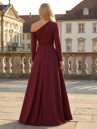 One Shoulder Satin Mother of the Bride Dresses with Sleeves