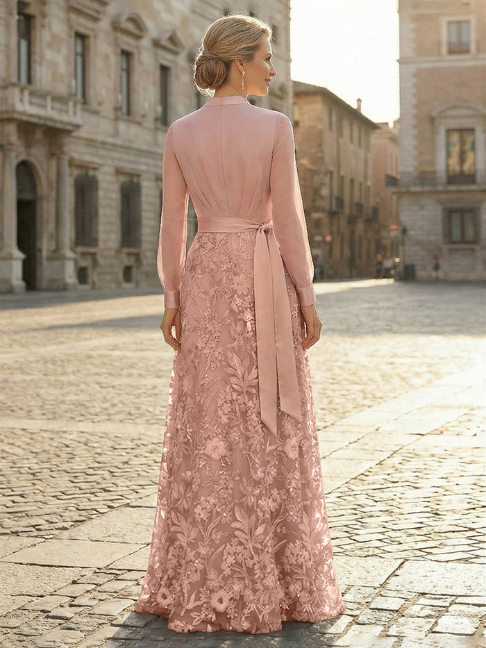 V Neck Satin Mother of the Bride Dresses with Lace Appliques