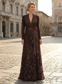 V Neck Satin Mother of the Bride Dresses with Lace Appliques