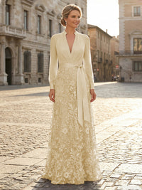V Neck Satin Mother of the Bride Dresses with Lace Appliques