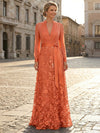V Neck Satin Mother of the Bride Dresses with Lace Appliques