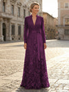 V Neck Satin Mother of the Bride Dresses with Lace Appliques