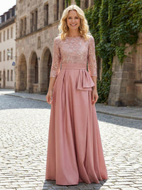 Round Neck Satin Mother of the Bride Dresses with Sleeves