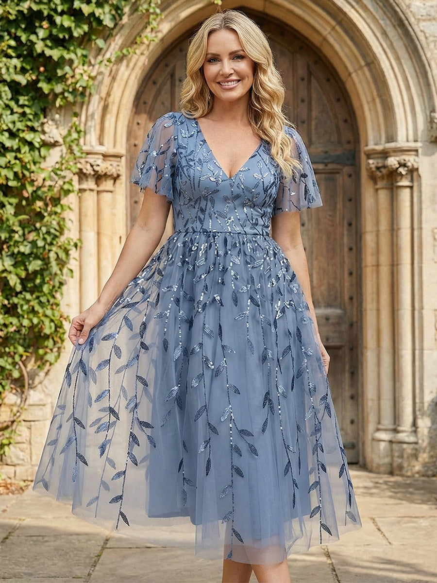 V Neck Glitter Tulle Mother of the Bride Dresses