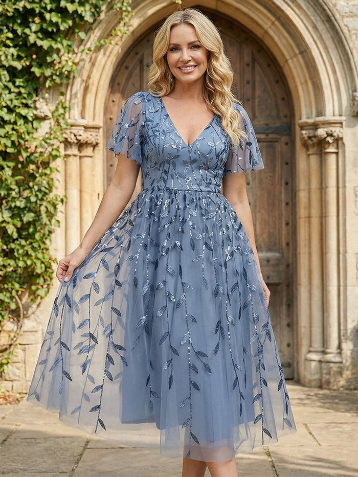 V Neck Glitter Tulle Mother of the Bride Dresses