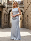 Round Neck Satin Floor Length Mother of the Bride Dresses