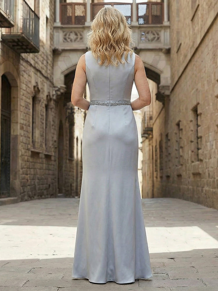 Round Neck Satin Floor Length Mother of the Bride Dresses