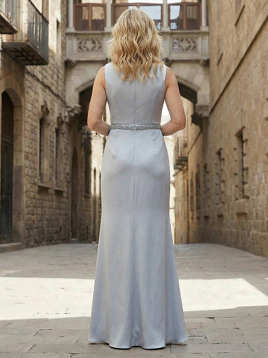 Round Neck Satin Floor Length Mother of the Bride Dresses