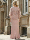 Round Neck Satin Floor Length Mother of the Bride Dresses with Caps