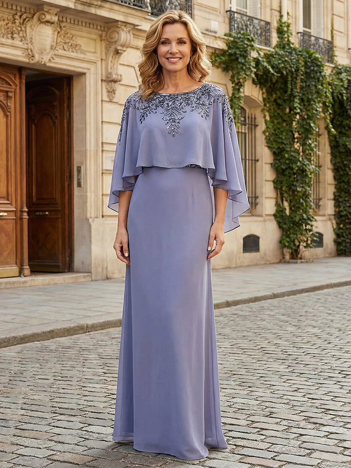 Round Neck Chiffon Floor Length Mother of the Bride Dresses
