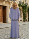 Round Neck Chiffon Floor Length Mother of the Bride Dresses with Caps