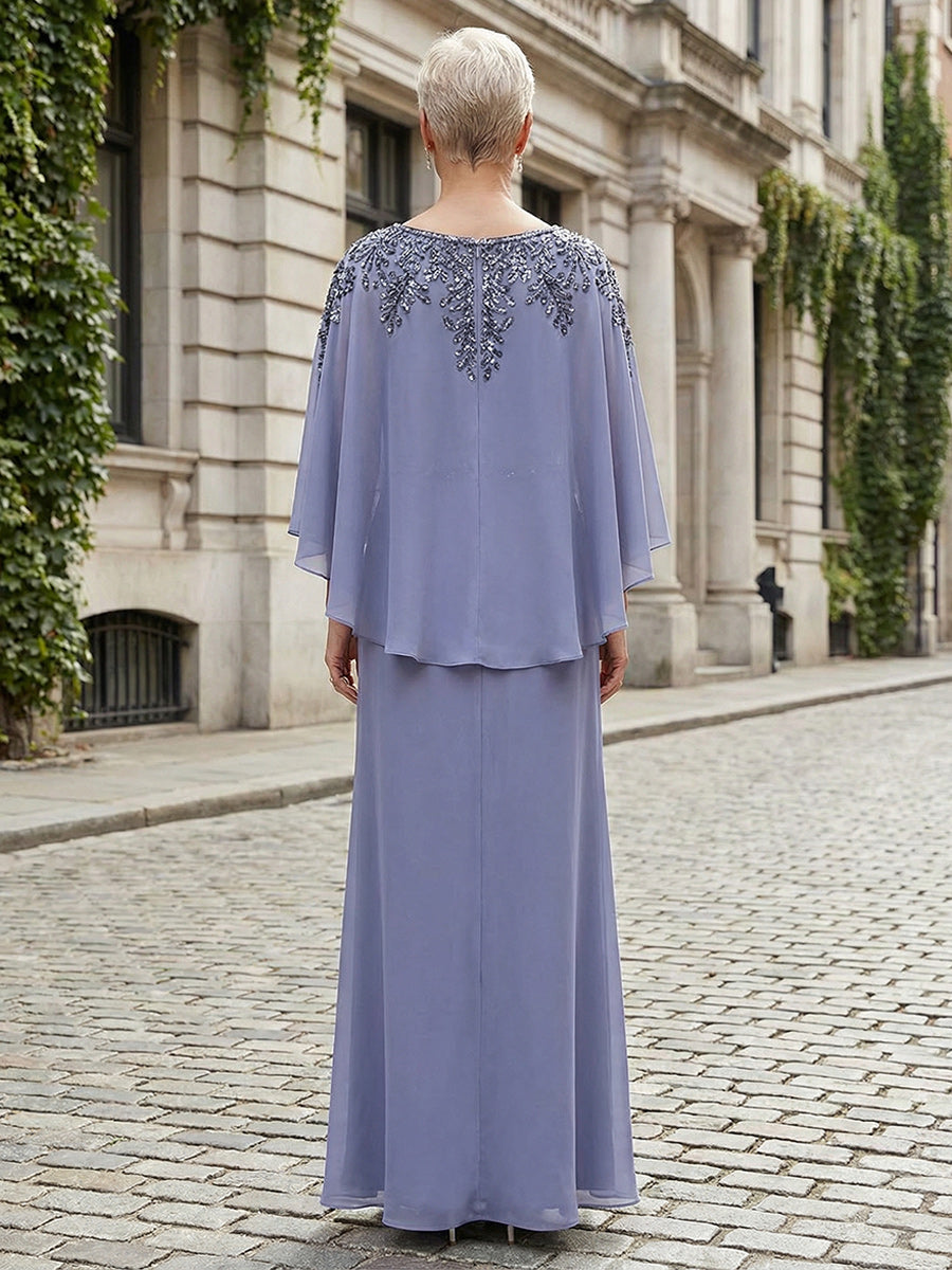 Round Neck Chiffon Floor Length Mother of the Bride Dresses