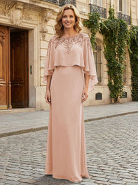 Round Neck Chiffon Floor Length Mother of the Bride Dresses with Caps