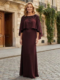 Round Neck Chiffon Floor Length Mother of the Bride Dresses with Caps