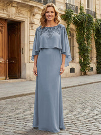Round Neck Chiffon Floor Length Mother of the Bride Dresses with Caps