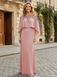 Round Neck Chiffon Floor Length Mother of the Bride Dresses with Caps