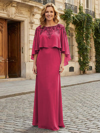 Round Neck Chiffon Floor Length Mother of the Bride Dresses with Caps