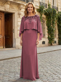 Round Neck Chiffon Floor Length Mother of the Bride Dresses with Caps