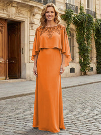 Round Neck Chiffon Floor Length Mother of the Bride Dresses with Caps