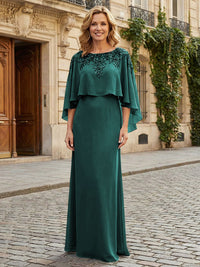 Round Neck Chiffon Floor Length Mother of the Bride Dresses with Caps