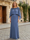 Round Neck Chiffon Floor Length Mother of the Bride Dresses with Caps