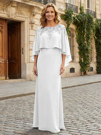 Round Neck Chiffon Floor Length Mother of the Bride Dresses with Caps