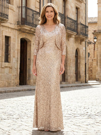 Two Piece Sequin Floor Length Mother of the Bride Dresses