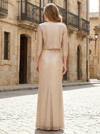 Two Piece Sequin Floor Length Mother of the Bride Dresses