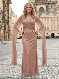 V Neck Glitter Tulle Pleated Mother of the Bride Dresses