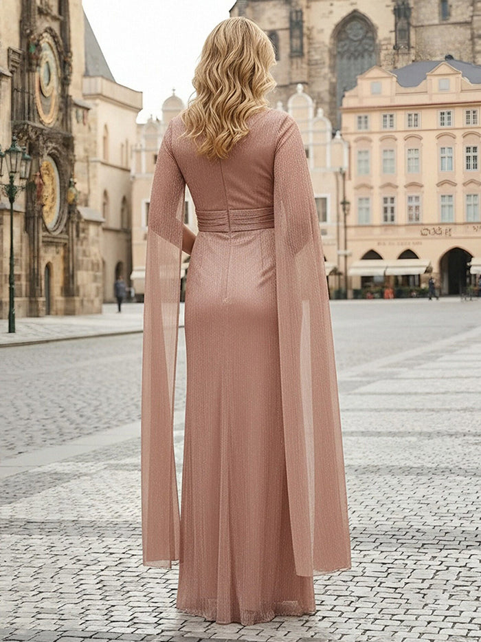 V Neck Glitter Tulle Pleated Mother of the Bride Dresses