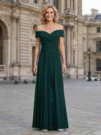 Off the Shoulder Chiffon Pleated Mother of the Bride Dresses