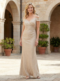 Off the Shoulder Glitter Tulle Mother of the Bride Dresses