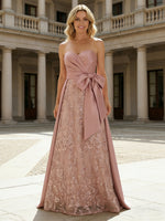 Strapless Satin Lace Mother of the Bride Dresses with Bow