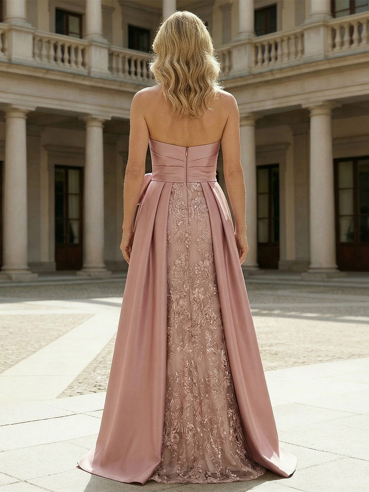 Strapless Satin Lace Mother of the Bride Dresses with Bow