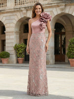 One Shoulder Satin Lace Mother of the Bride Dresses with Big Flowers