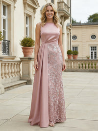 Satin Jacquard Boat Neck Mother of the Bride Dresses
