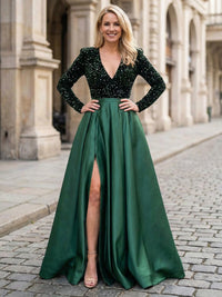 Satin Sequin Mother of the Bride Dresses with Slit