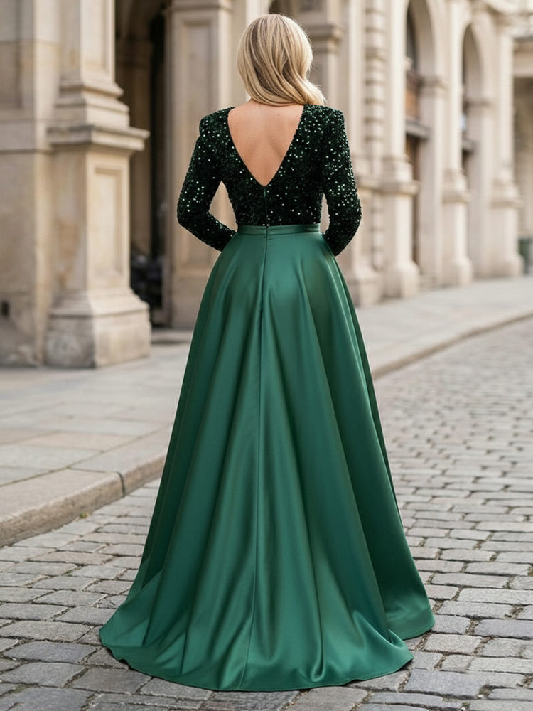 Satin Sequin Mother of the Bride Dresses with Slit